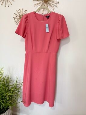 Nwt Ann Taylor Coral Pink Puff Sleeve Midi Dress